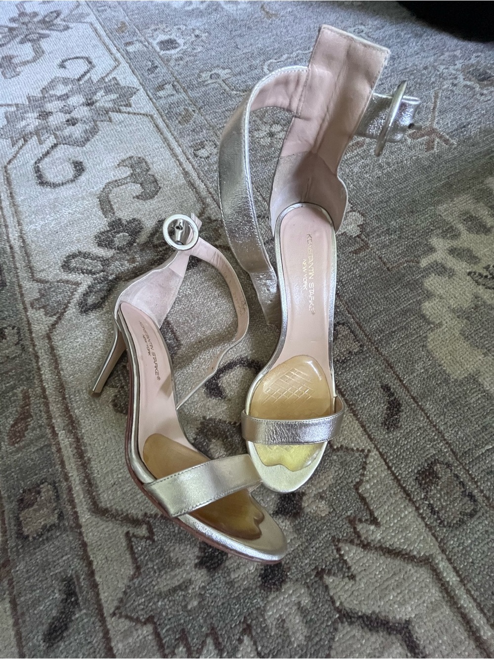 Metallic Ankle-Strap High Heel Sandal - Gold - Picture 6 of 8